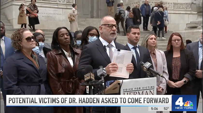 Herman Law Hadden Survivors Press Conference on NY Library Steps